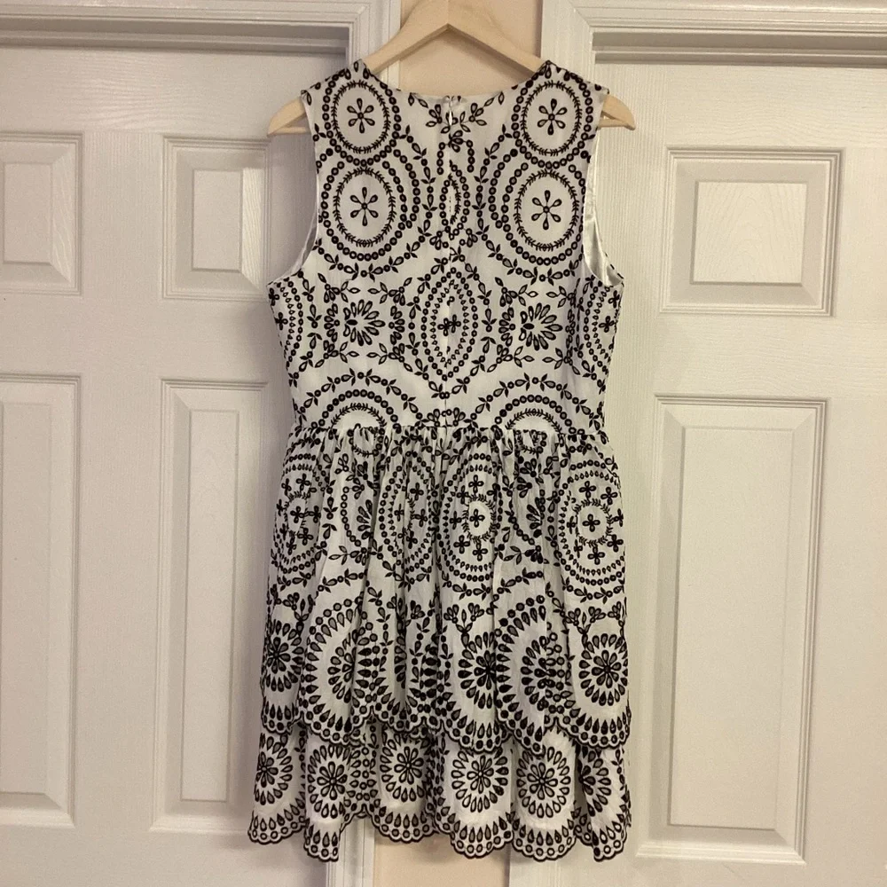 Express Black & White Embroidered Eyelet Tiered Fit & Flare Dress - Picture 5 of 12